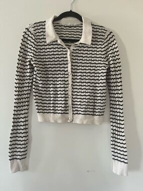 Gap Striped Cropped Button Up Cardigan Small Cream White Preppy French Girl